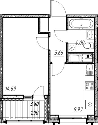 Планировка — Новый Московский, 1-комн., 32 м²