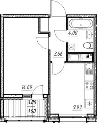 Планировка — Новый Московский, 1-комн., 32 м²