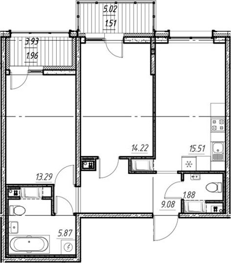 Планировка — Новый Московский, 3-комн., 60 м²