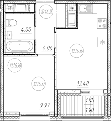 Планировка — Новый Московский, 1-комн., 32 м²