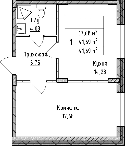 Планировка — ВЕРЕВО-СИТИ, 1-комн., 42 м²
