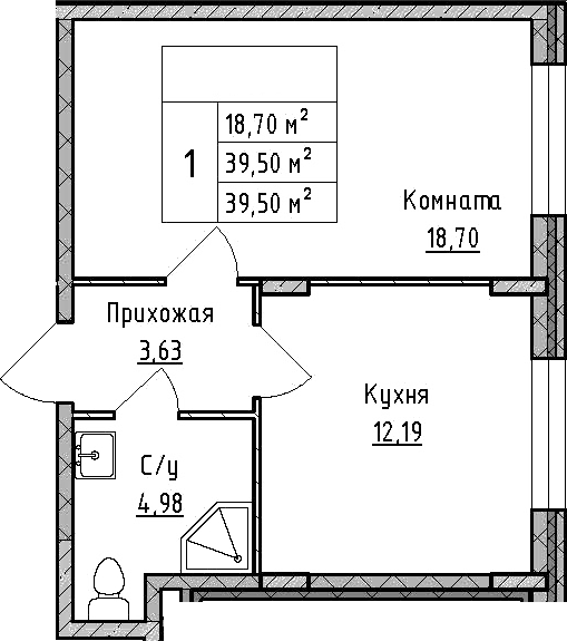 Планировка — ВЕРЕВО-СИТИ, 1-комн., 40 м²