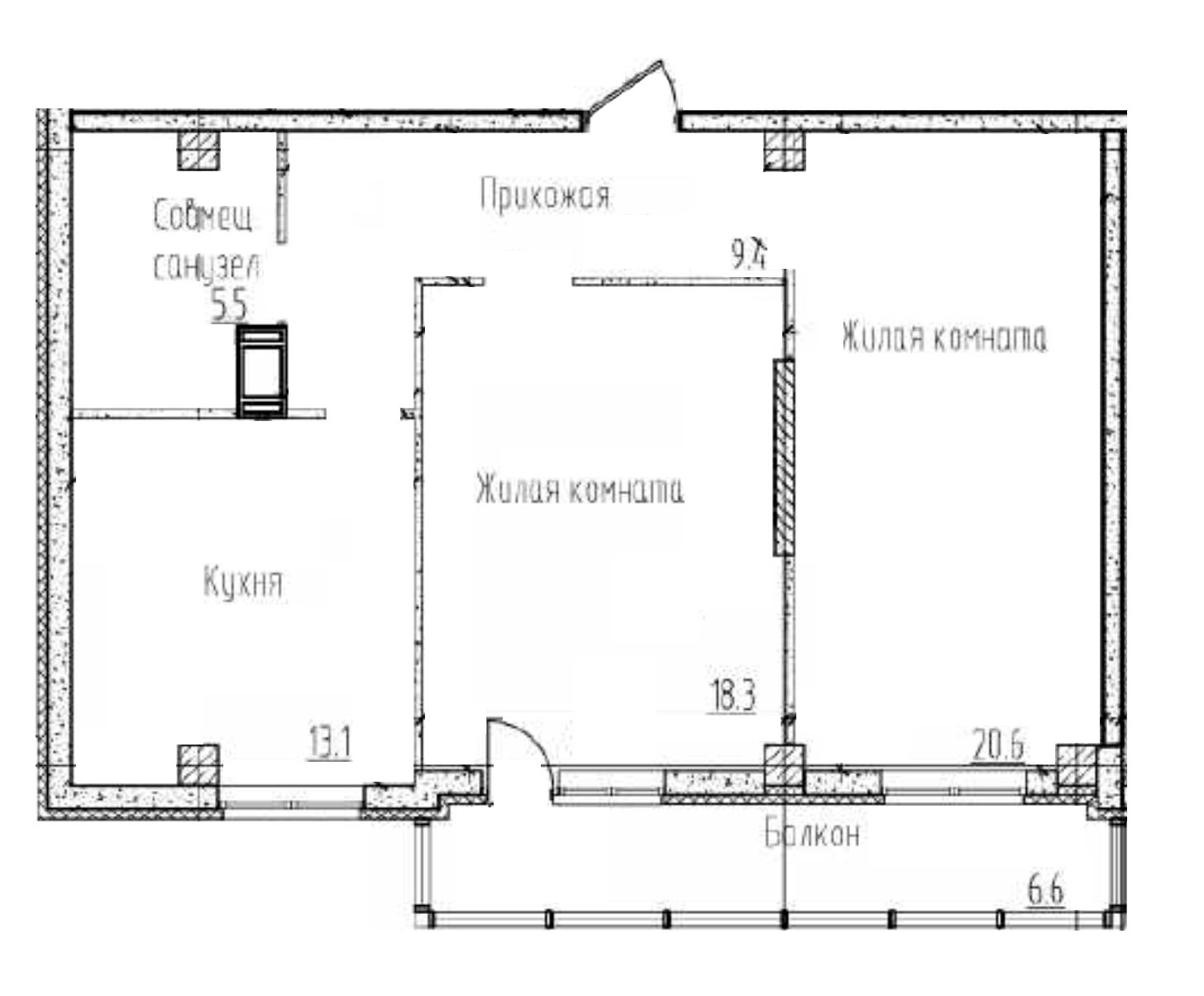 Планировка — Южная звезда, 2-комн., 72 м²