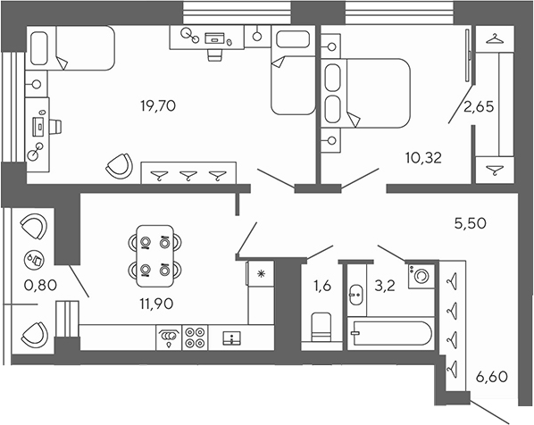 Планировка — Экоквартал Гармония, 2-комн., 61 м²