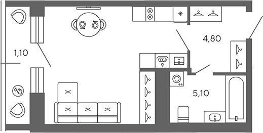 Планировка — Экоквартал Гармония, Студия, 29 м²