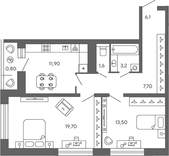 Планировка — Экоквартал Гармония, 2-комн., 63 м²