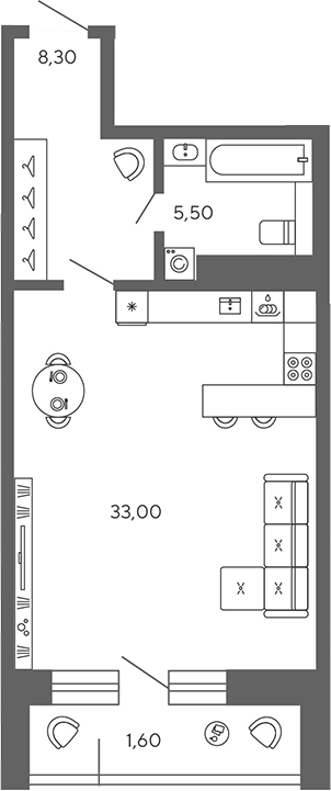 Планировка — Экоквартал Гармония, Студия, 45 м²