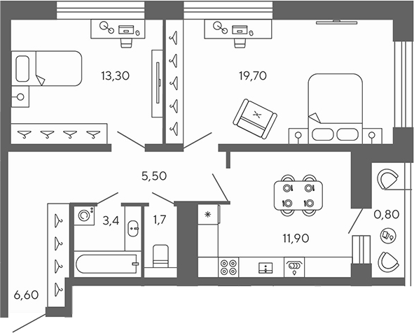 Планировка — Экоквартал Гармония, 2-комн., 62 м²