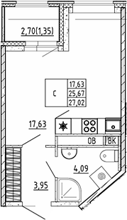 Планировка — Квартал Воронцовский, Студия, 26 м²