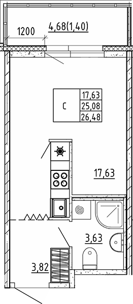 Планировка — Квартал Воронцовский, Студия, 25 м²