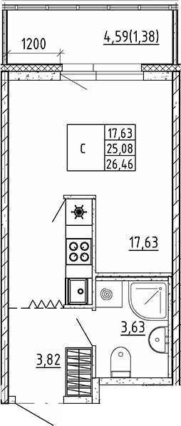 Планировка — Квартал Воронцовский, Студия, 25 м²