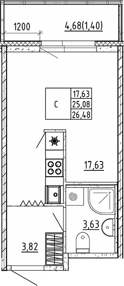 Планировка — Квартал Воронцовский, Студия, 25 м²