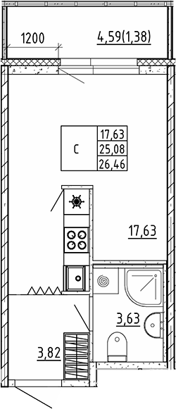 Планировка — Квартал Воронцовский, Студия, 25 м²