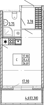 Планировка — Квартал Воронцовский, Студия, 25 м²