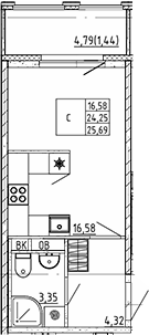 Планировка — Квартал Воронцовский, Студия, 24 м²