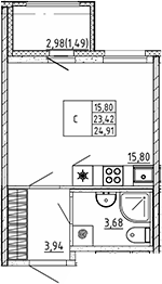 Планировка — Квартал Воронцовский, Студия, 23 м²