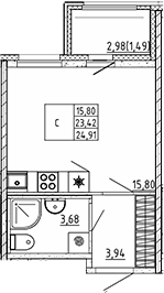 Планировка — Квартал Воронцовский, Студия, 23 м²