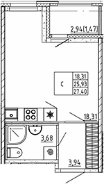Планировка — Квартал Воронцовский, Студия, 26 м²