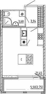 Планировка — Квартал Воронцовский, Студия, 29 м²