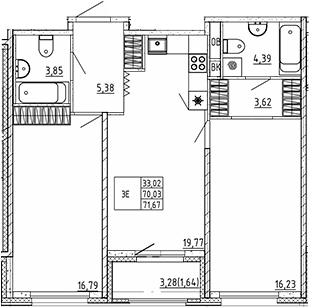 Планировка — Квартал Воронцовский, 3-комн., 70 м²