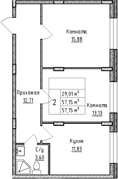 Планировка — ВЕРЕВО-СИТИ, 2-комн., 57 м²