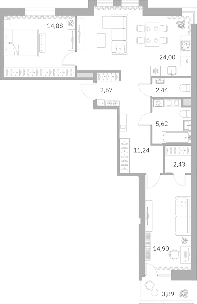 Планировка — Talento, 3-комн., 77 м²
