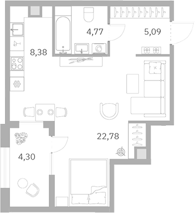 Планировка — Talento, Студия, 40 м²