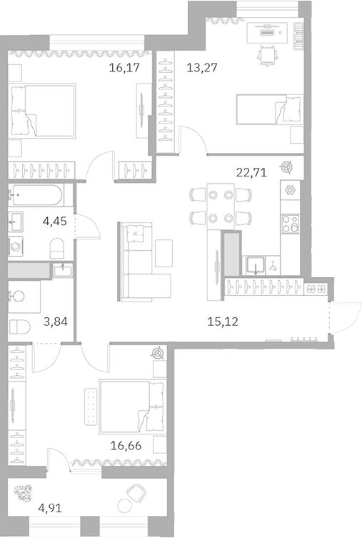 Планировка — Talento, 4-комн., 91 м²