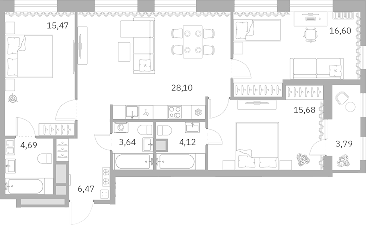 Планировка — Talento, 4-комн., 94 м²