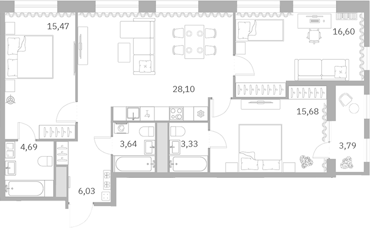 Планировка — Talento, 4-комн., 94 м²