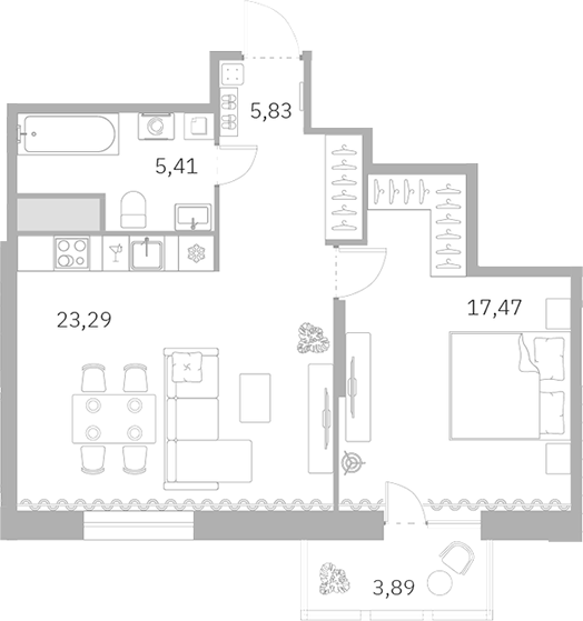Планировка — Talento, 2-комн., 52 м²