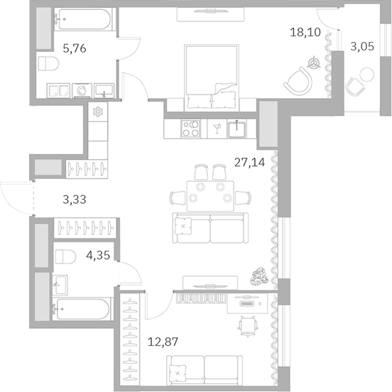 Планировка — Talento, 3-комн., 70 м²