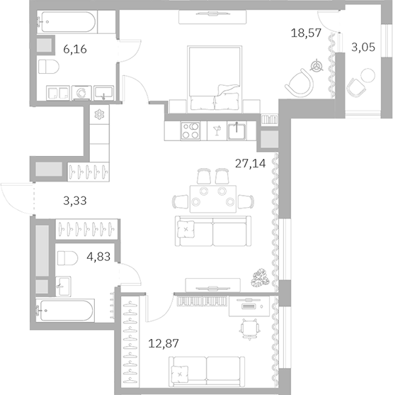 Планировка — Talento, 3-комн., 71 м²