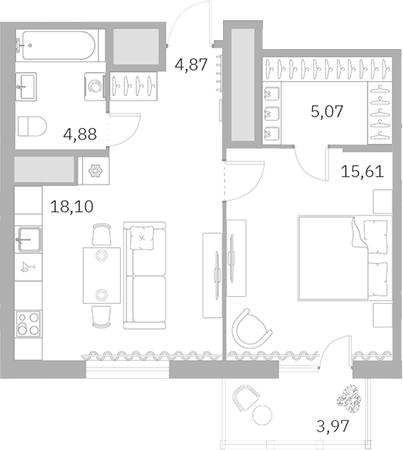 Планировка — Talento, 2-комн., 48 м²