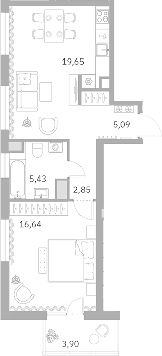 Планировка — Talento, 2-комн., 49 м²