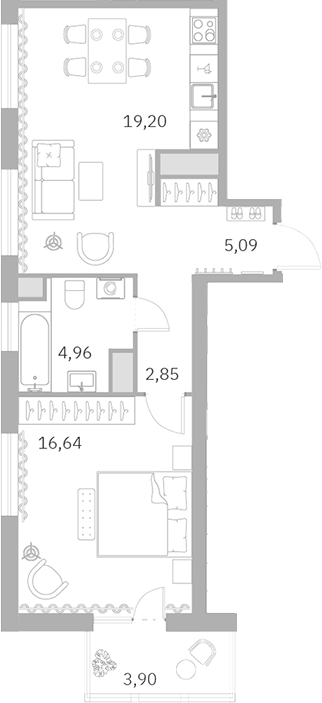 Планировка — Talento, 2-комн., 48 м²