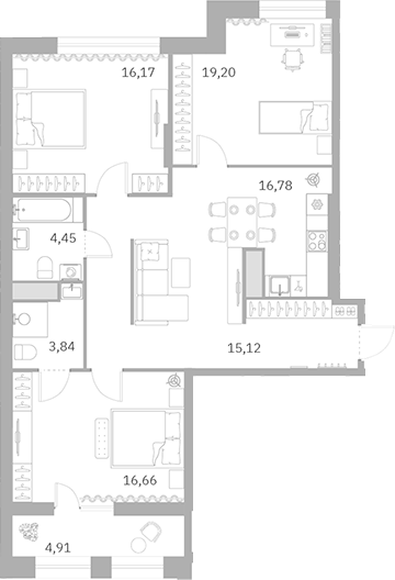 Планировка — Talento, 4-комн., 91 м²