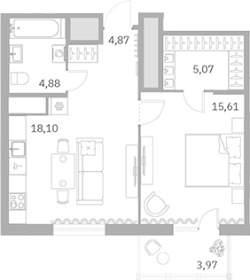 Планировка — Talento, 2-комн., 47 м²