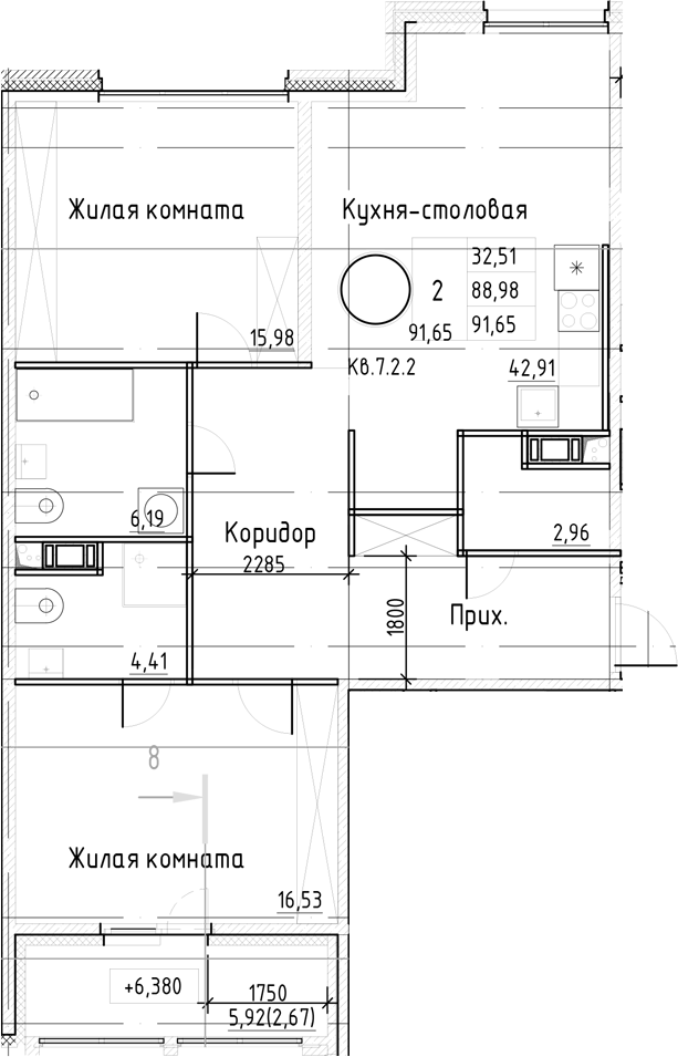 Планировка — Talento, 3-комн., 89 м²
