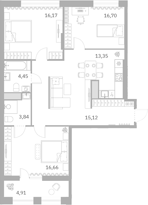 Планировка — Talento, 4-комн., 88 м²