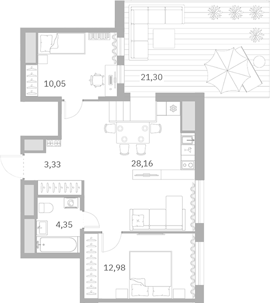 Планировка — Talento, 3-комн., 58 м²