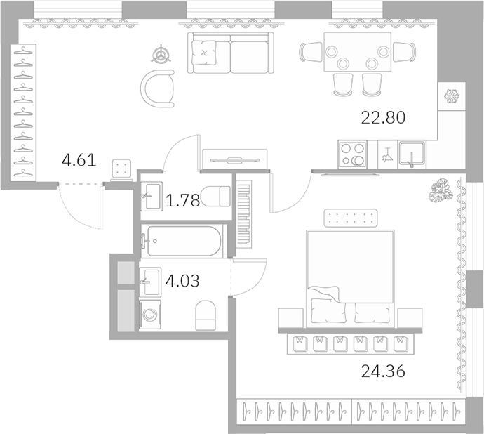 Планировка — Talento, 2-комн., 56 м²