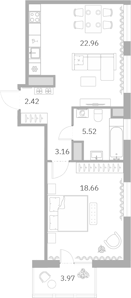Планировка — Talento, 2-комн., 53 м²