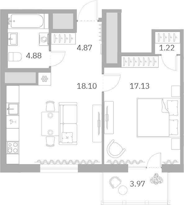 Планировка — Talento, 2-комн., 45 м²