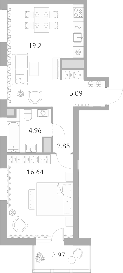 Планировка — Talento, 2-комн., 48 м²
