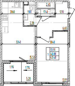 Планировка — ЛесART, 1-комн., 41 м²