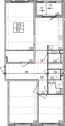 Планировка — ЛесART, 3-комн., 89 м²