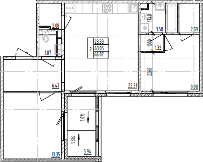 Планировка — ЛесART, 2-комн., 63 м²