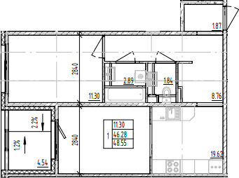 Планировка — ЛесART, 1-комн., 46 м²