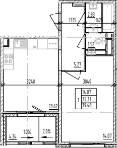 Планировка — ЛесART, 1-комн., 37 м²